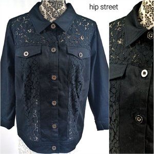 JOAN RIVERS Lace Inset Jean Style Stretch Cotton Jacket 1X